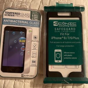 NIB 2pc set ACONIC Safeguard Dual Layer Case/Antibacterial Glass. iPhone 8/7/6 +